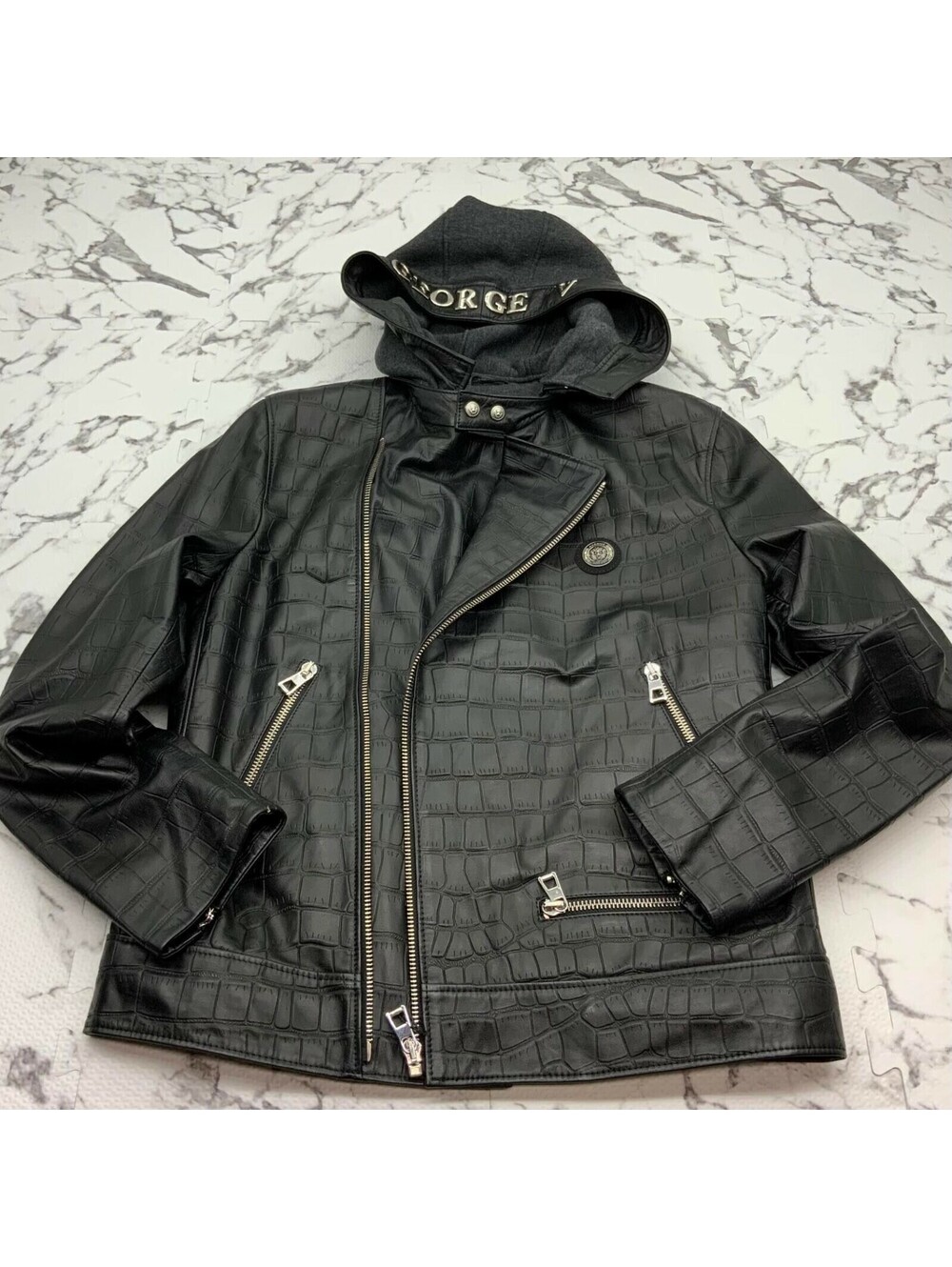 Men's Black Silver Motorcycle Lambskin Genuine Leather